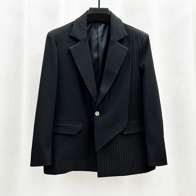 Bộ Vest Kẻ Sọc Ghép Cảm Giác Cao Cấp Thời Trang Hàn Quốc Bộ Vest Nam Rộng Rãi Bộ Hai Chiếc
