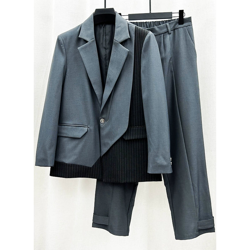 Bộ Vest Kẻ Sọc Ghép Cảm Giác Cao Cấp Thời Trang Hàn Quốc Bộ Vest Nam Rộng Rãi Bộ Hai Chiếc