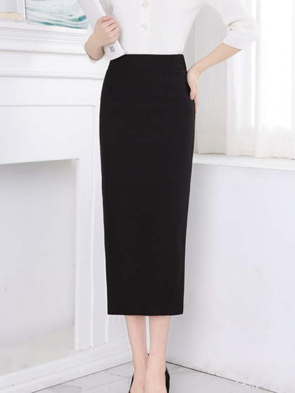 Váy Ôm Hông Mùa Xuân Váy Đen Nữ Tôn Dáng Cạp Cao Co Giãn Chân Váy Một Bước Xẻ Sau Váy Công Sở Xuân Thu Váy Dài OL