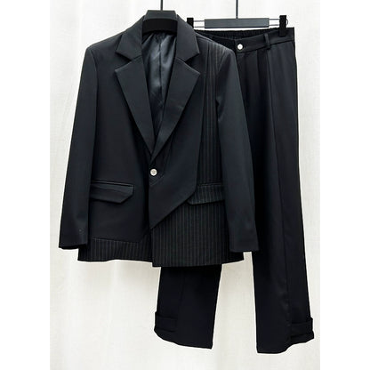 Bộ Vest Kẻ Sọc Ghép Cảm Giác Cao Cấp Thời Trang Hàn Quốc Bộ Vest Nam Rộng Rãi Bộ Hai Chiếc