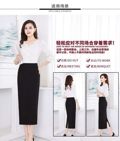 Váy Ôm Hông Mùa Xuân Váy Đen Nữ Tôn Dáng Cạp Cao Co Giãn Chân Váy Một Bước Xẻ Sau Váy Công Sở Xuân Thu Váy Dài OL