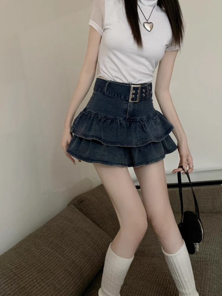 Chân Váy Bò Bèo Nhún Phong Cách Hot Girl Váy Ngắn Chữ A Tôn Dáng Gầy Cạp Cao Mùa Hè Cho Nữ Váy Thiết Kế Thích Hợp Sành Điệu