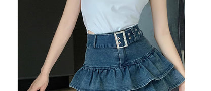 Chân Váy Bò Bèo Nhún Phong Cách Hot Girl Váy Ngắn Chữ A Tôn Dáng Gầy Cạp Cao Mùa Hè Cho Nữ Váy Thiết Kế Thích Hợp Sành Điệu